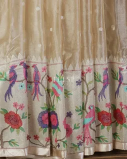 Beige Kora Tissue Organza Embroidery Saree T5614234