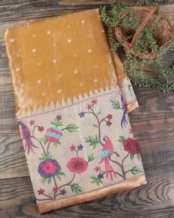 Yellow Kora Tissue Organza Embroidery Saree T5614161