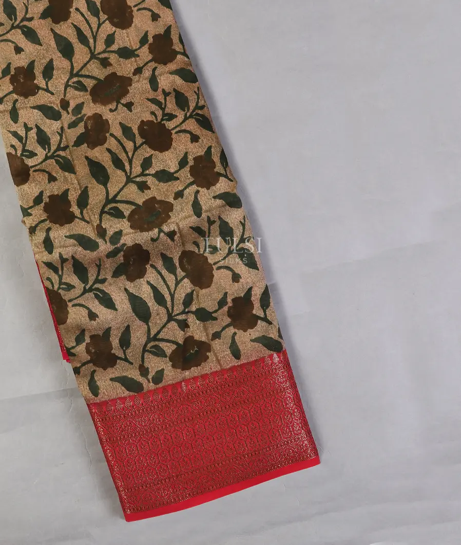 Beige Soft Printed Cotton Saree T554568-image