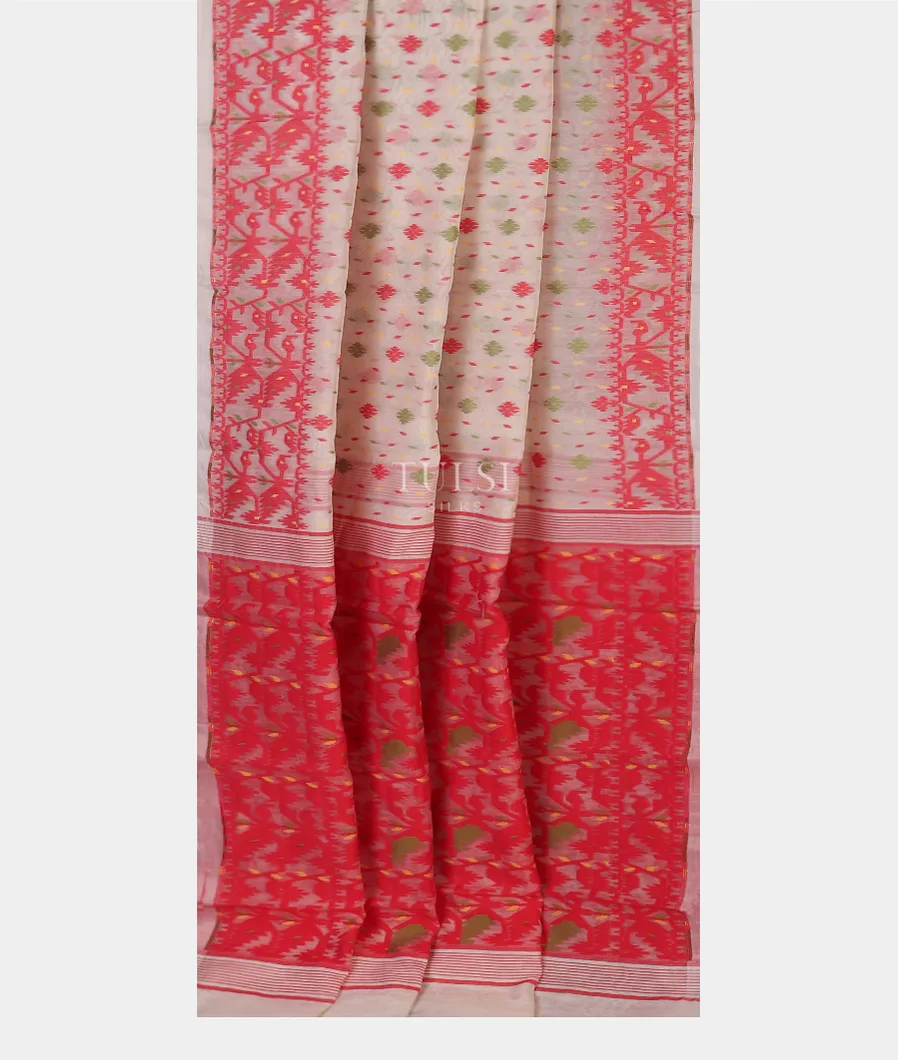 White Dhakai Cotton Saree T5435082