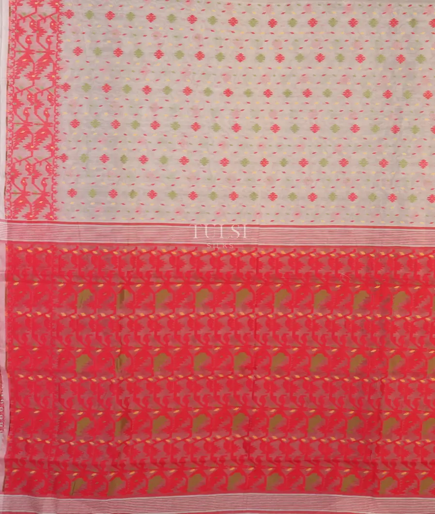 White Dhakai Cotton Saree T5435084