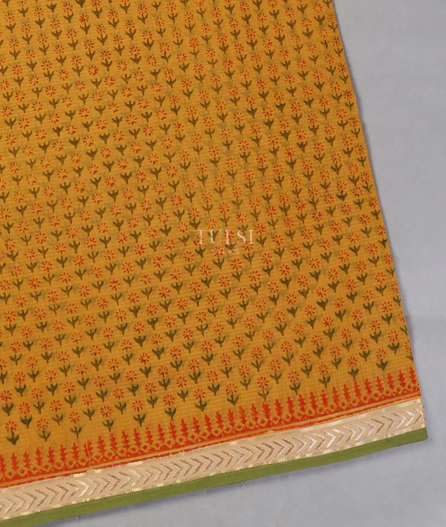 Yellow Maheshwari Printed Cotton Saree T561595-image
