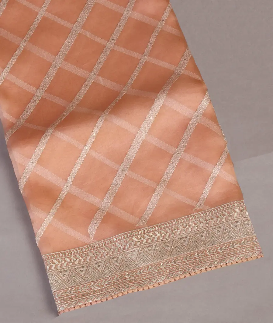 Peach Kora Organza Embroidery Saree T432612-image