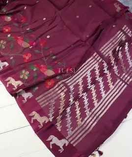 Purple Banaras Kora Silk Saree T5625744