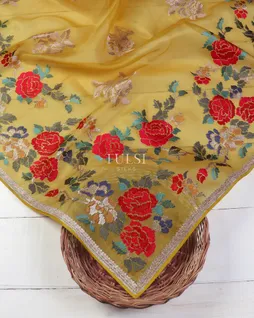 Yellow Kora Organza Embroidery Saree T5614531