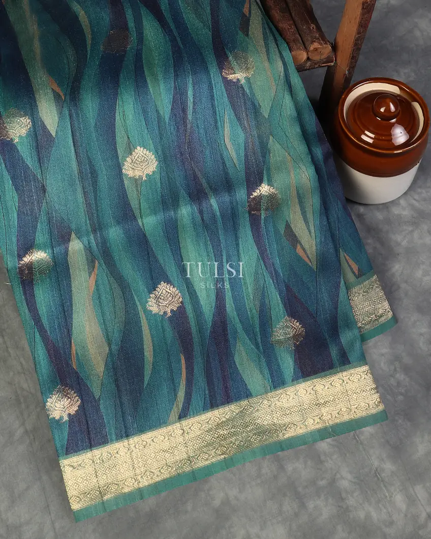Blue Tussar Georgette Saree T563442-image