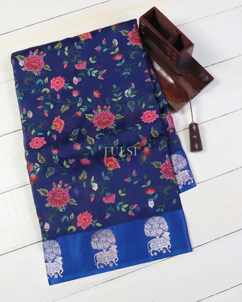 Blue Banaras Kora Silk Saree T562575-image