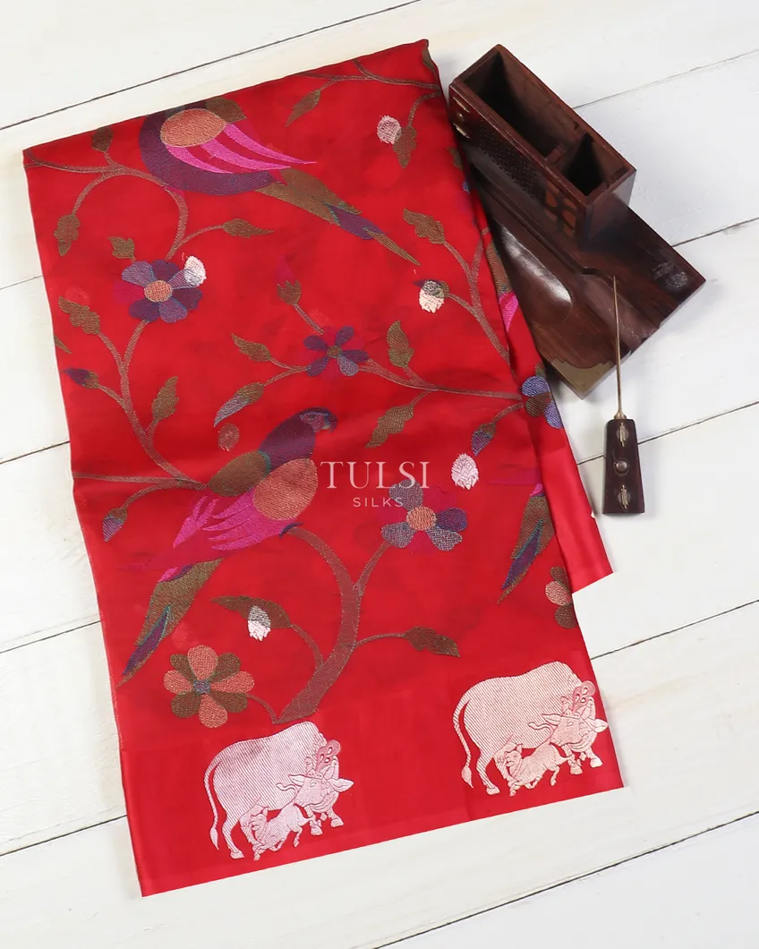 Red Banaras Kora Silk Saree T562568-image
