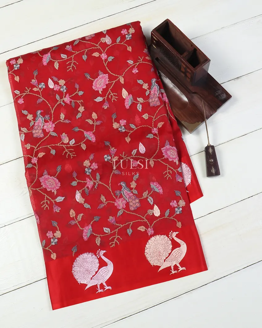 Red Banaras Kora Silk Saree T562566-image