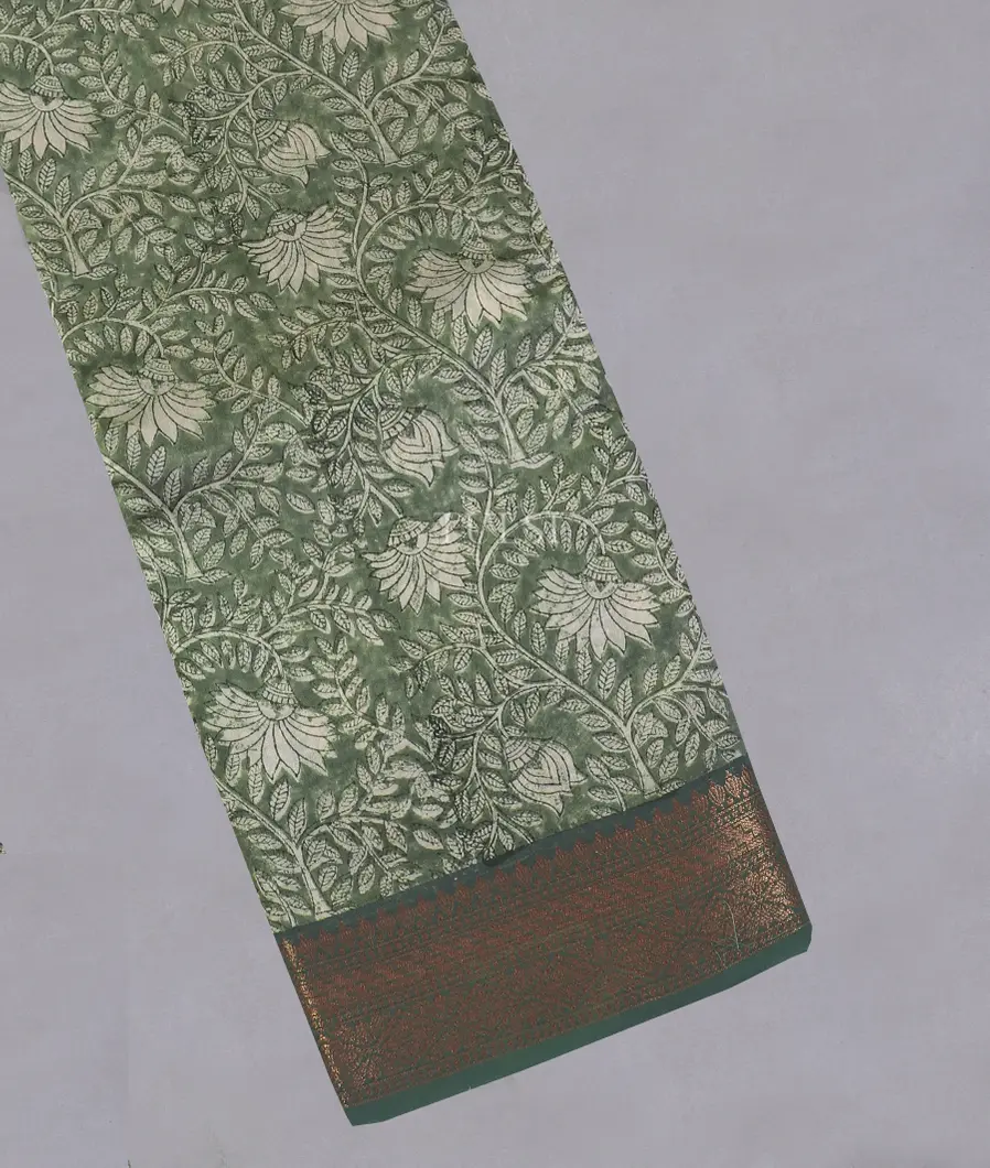Green Soft Printed Cotton Saree T558438-image