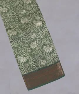 Green Soft Printed Cotton Saree T5584381