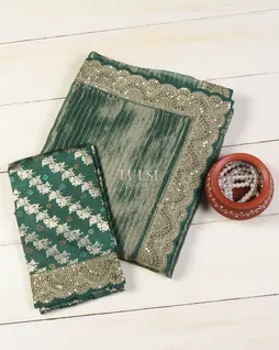 Bluish Green Kora Tissue Organza Embroidery Saree T5538441