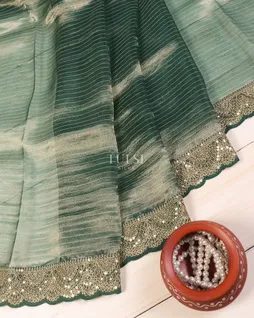 Bluish Green Kora Tissue Organza Embroidery Saree T5538442
