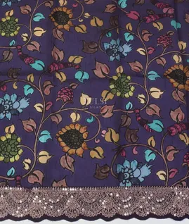 Blue Kora Tissue Organza Embroidery Saree T5490043