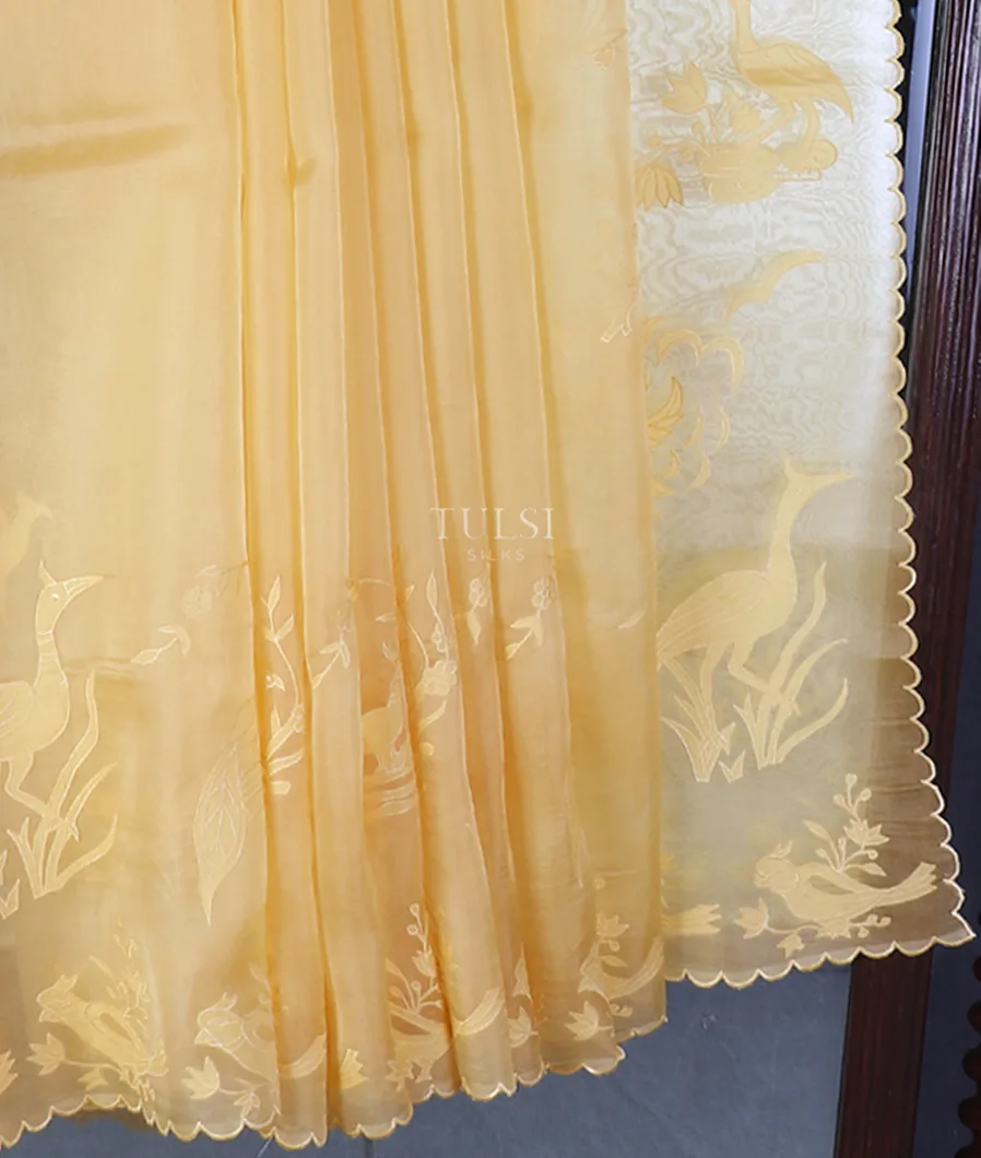 Yellow Kora Organza Embroidery Saree T5643214