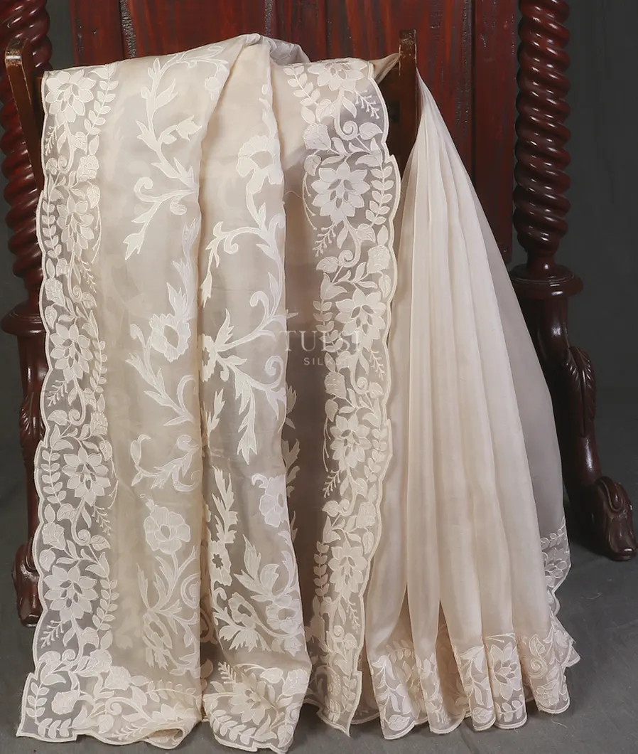 Off - White Kora Organza Embroidery Saree T564347-image