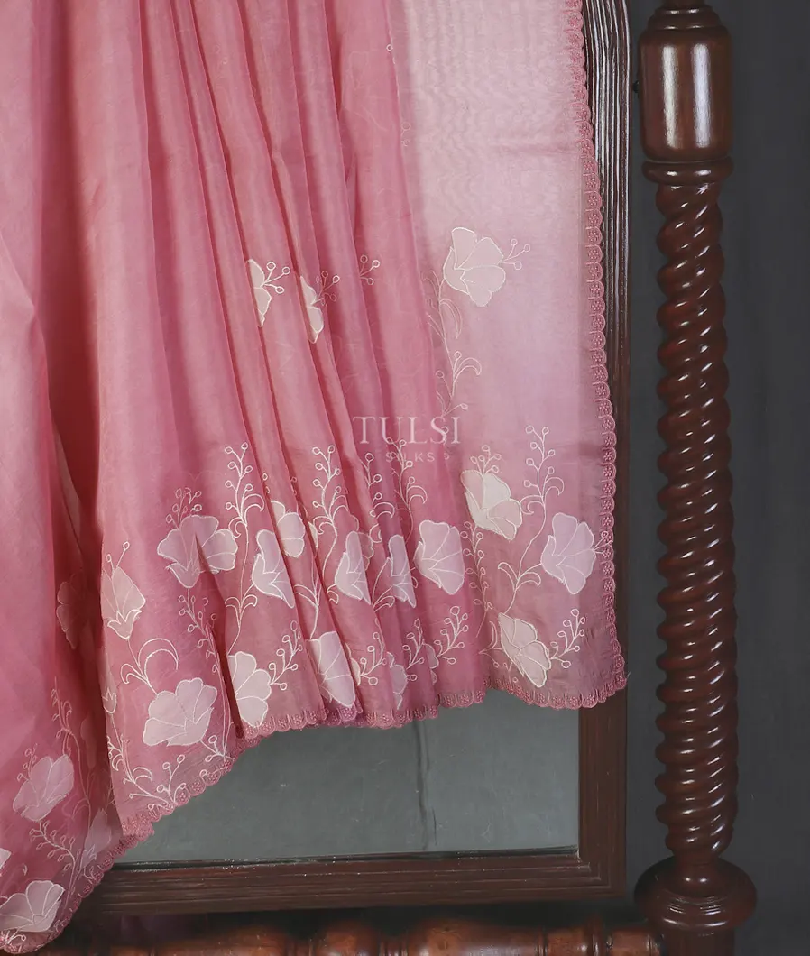 Pink Kora Organza Embroidery Saree T5643442