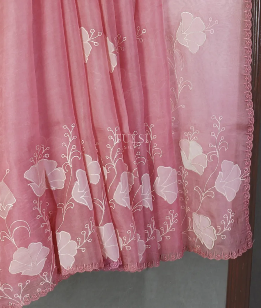 Pink Kora Organza Embroidery Saree T5643444