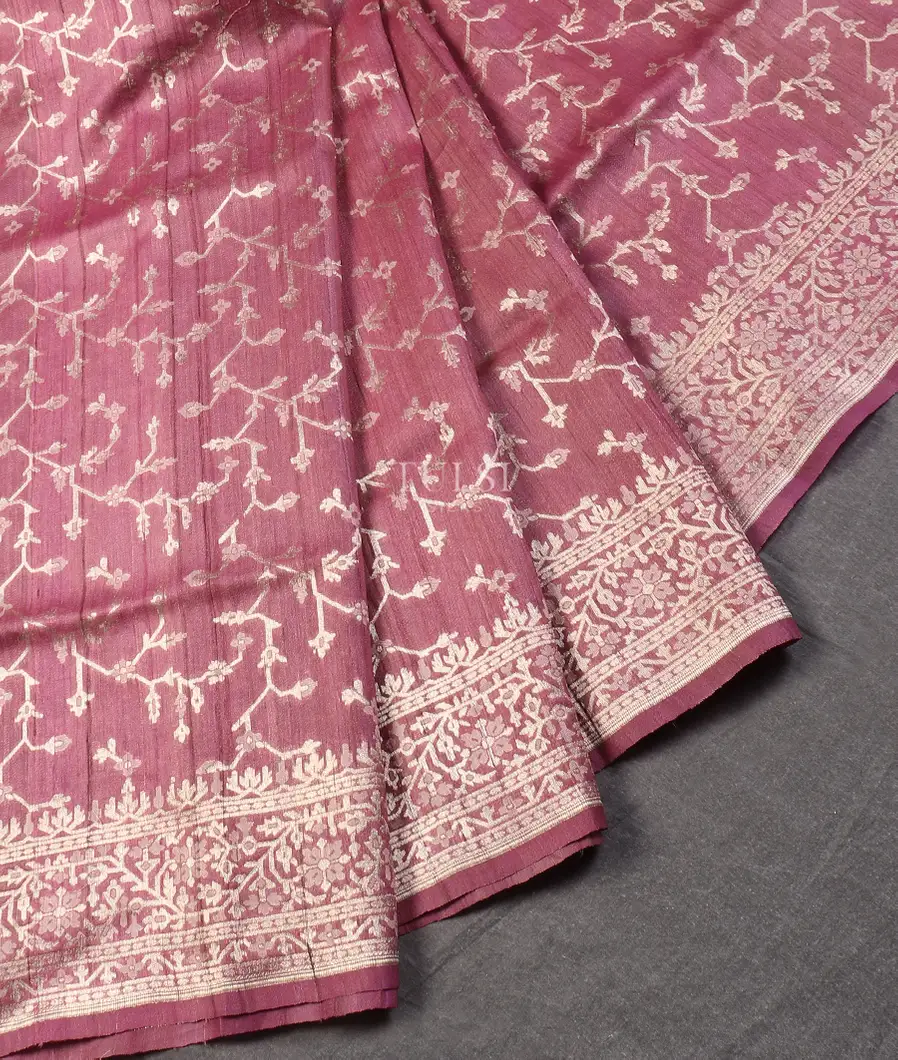 Pinkish Lavender Banaras Tussar Saree T561326-image