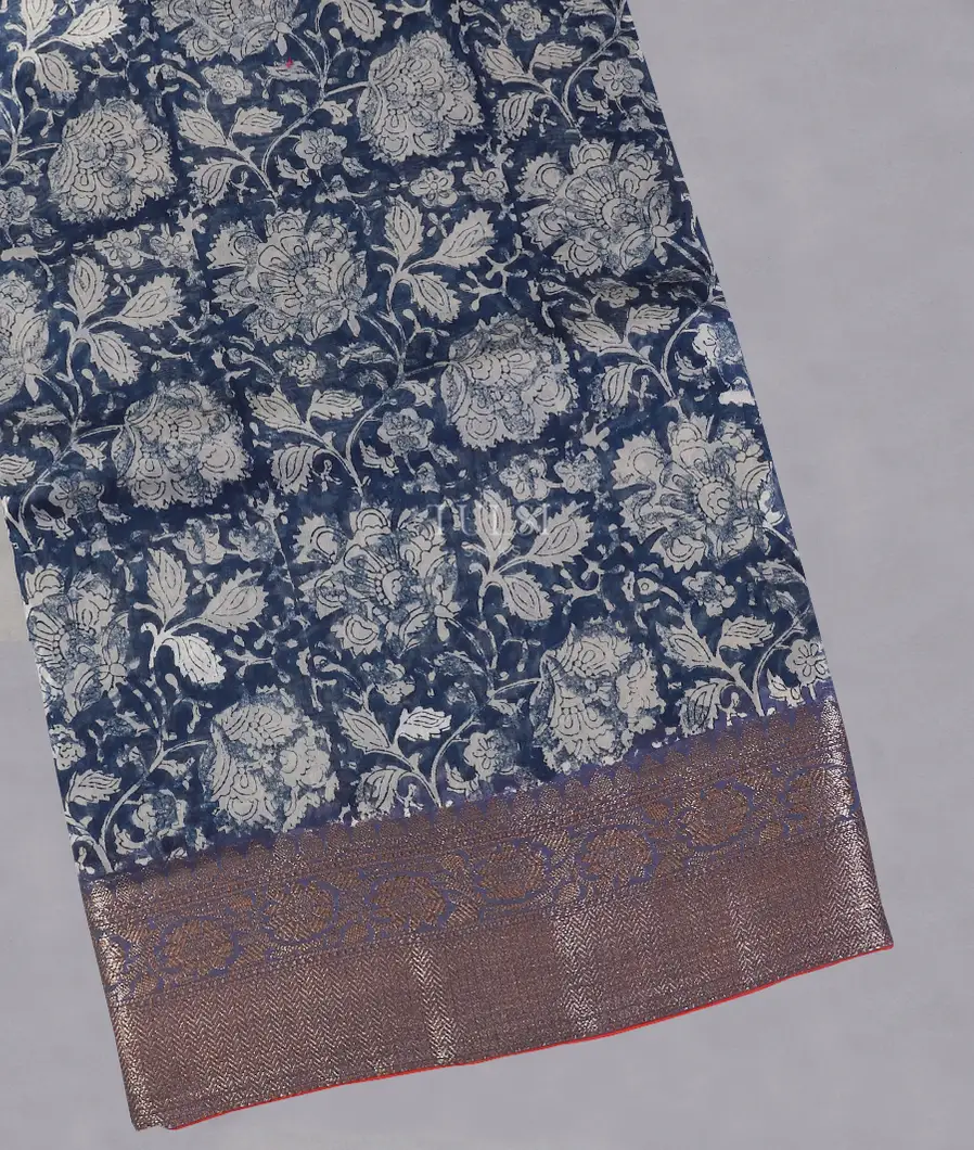 Blue Soft Printed Cotton Saree T557485-image