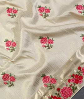 White Kanjivaram Embroidery Silk Saree T5653565
