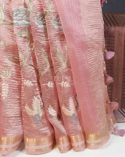 Pink Crushed Tissue Embroidery Saree T564456 (Shipping 15 to 30 Days)4
