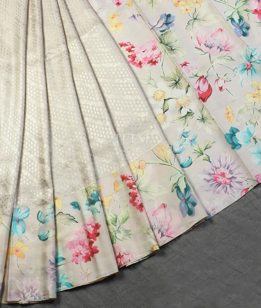 Grey Printed Kanjivaram Silk Saree T5653522