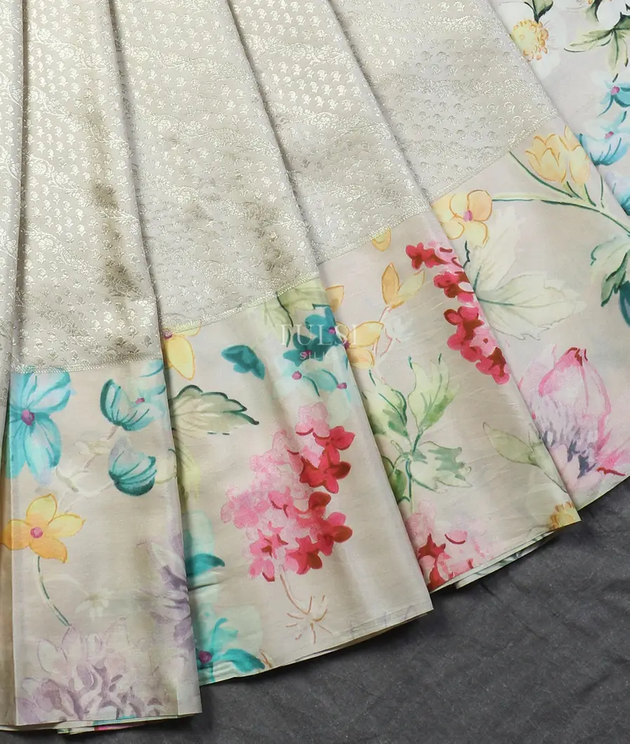 Grey Printed Kanjivaram Silk Saree T5653525