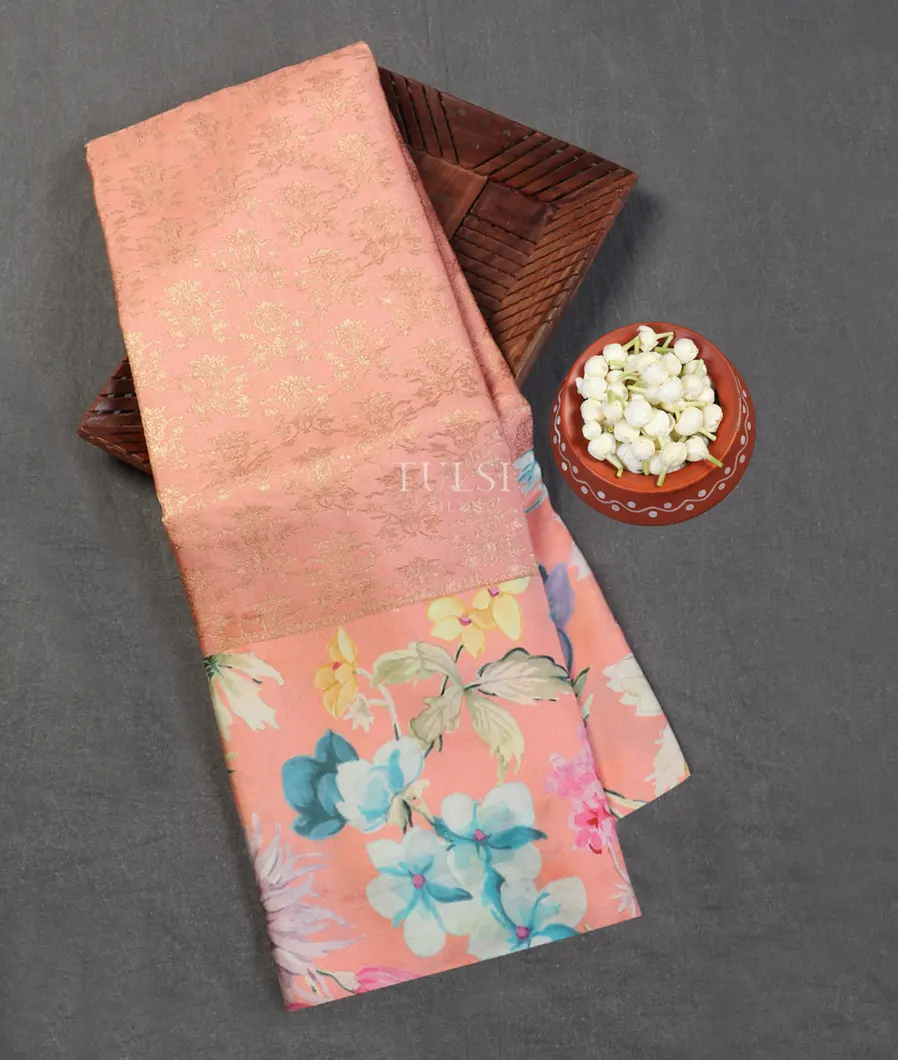 Peach Printed Kanjivaram Silk Saree T565345-image