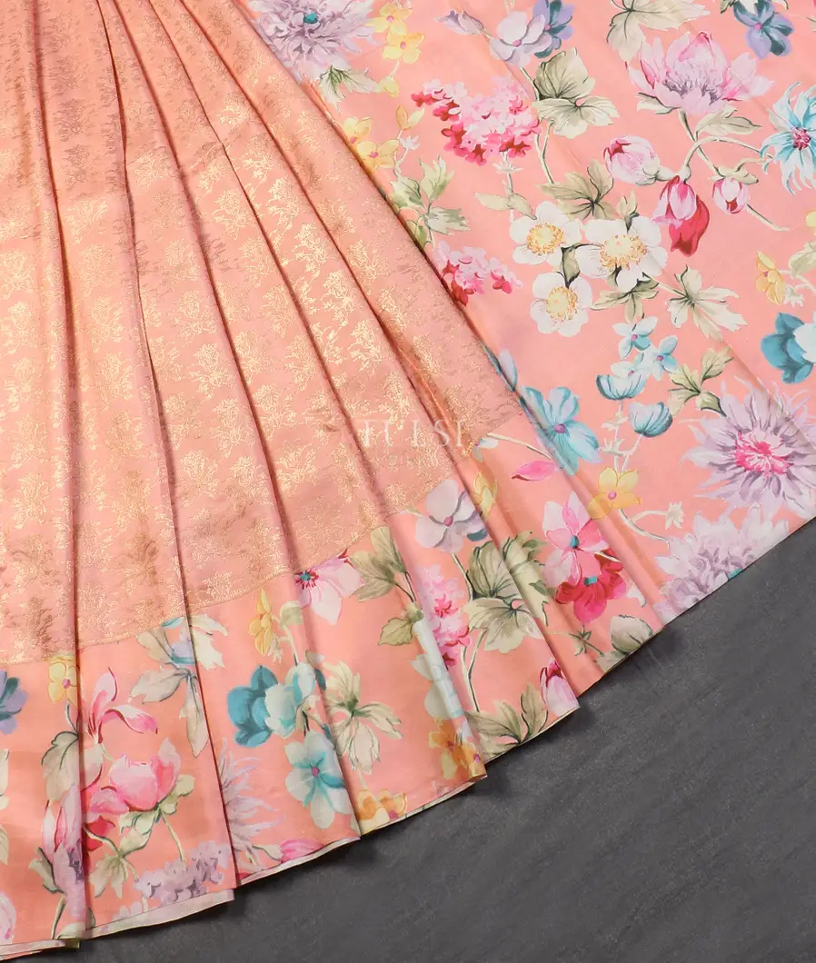 Peach Printed Kanjivaram Silk Saree T5653452