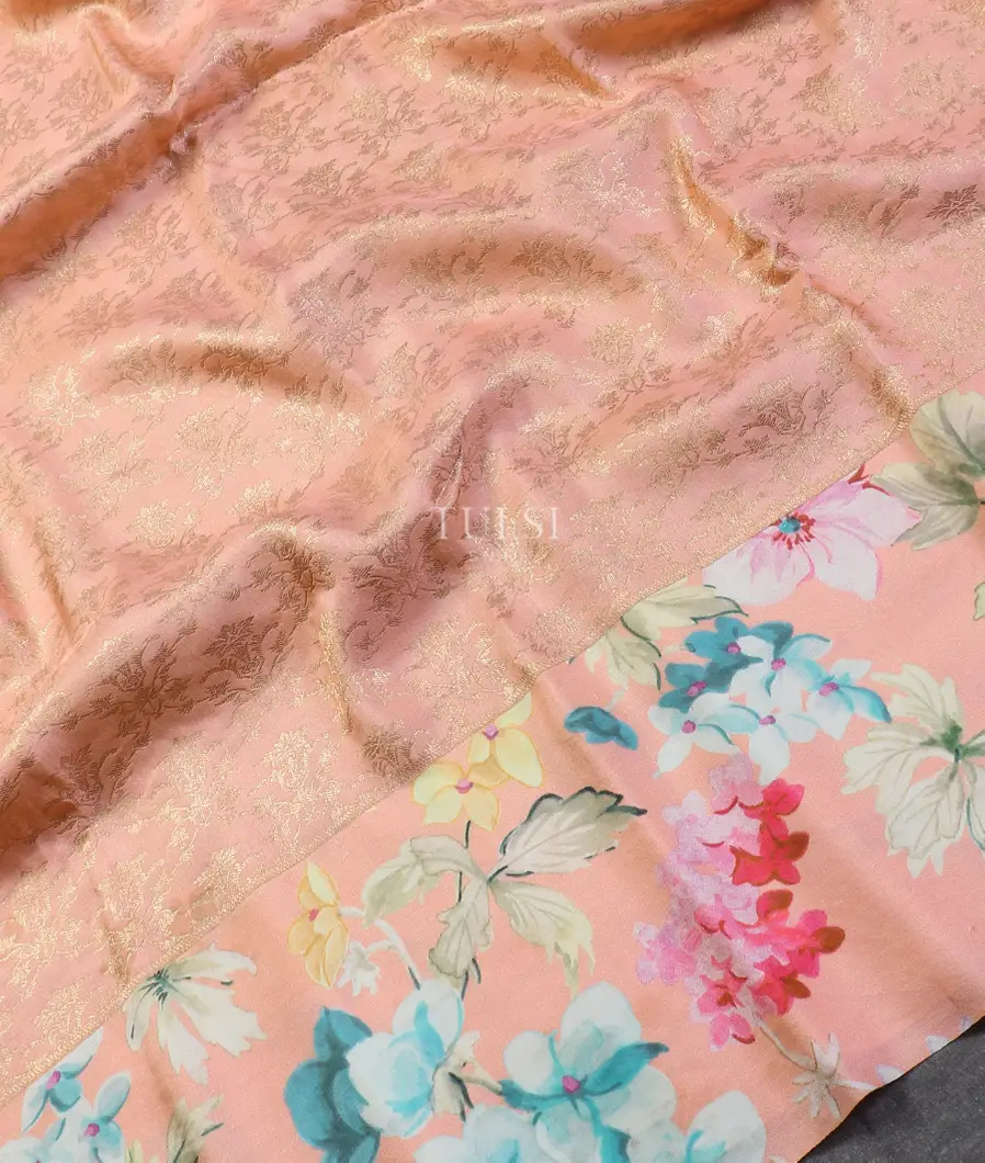 Peach Printed Kanjivaram Silk Saree T5653454