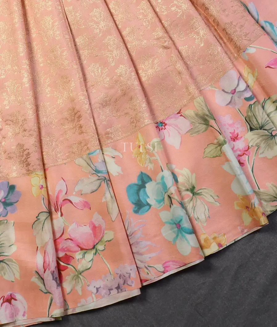 Peach Printed Kanjivaram Silk Saree T5653455