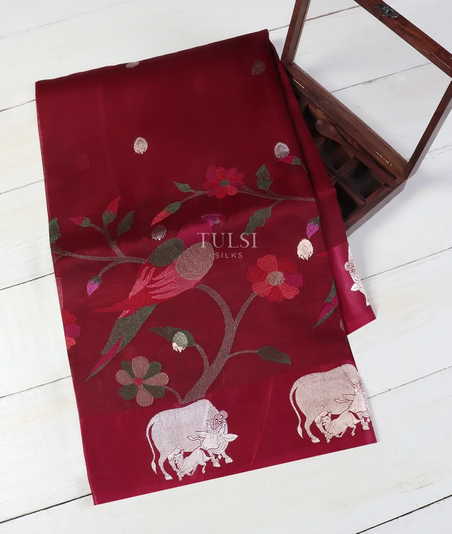Maroon Banaras Kora Silk Saree T565327-image