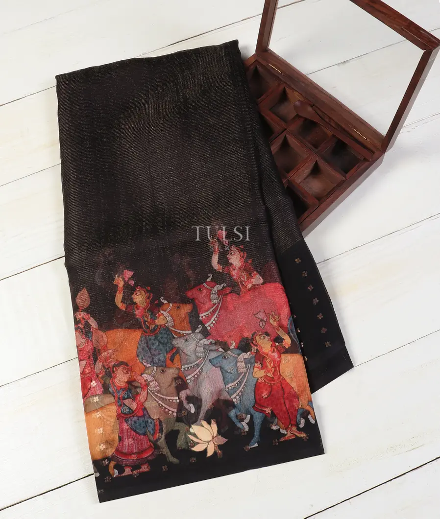 Black Kora Organza Printed Saree T565217-image