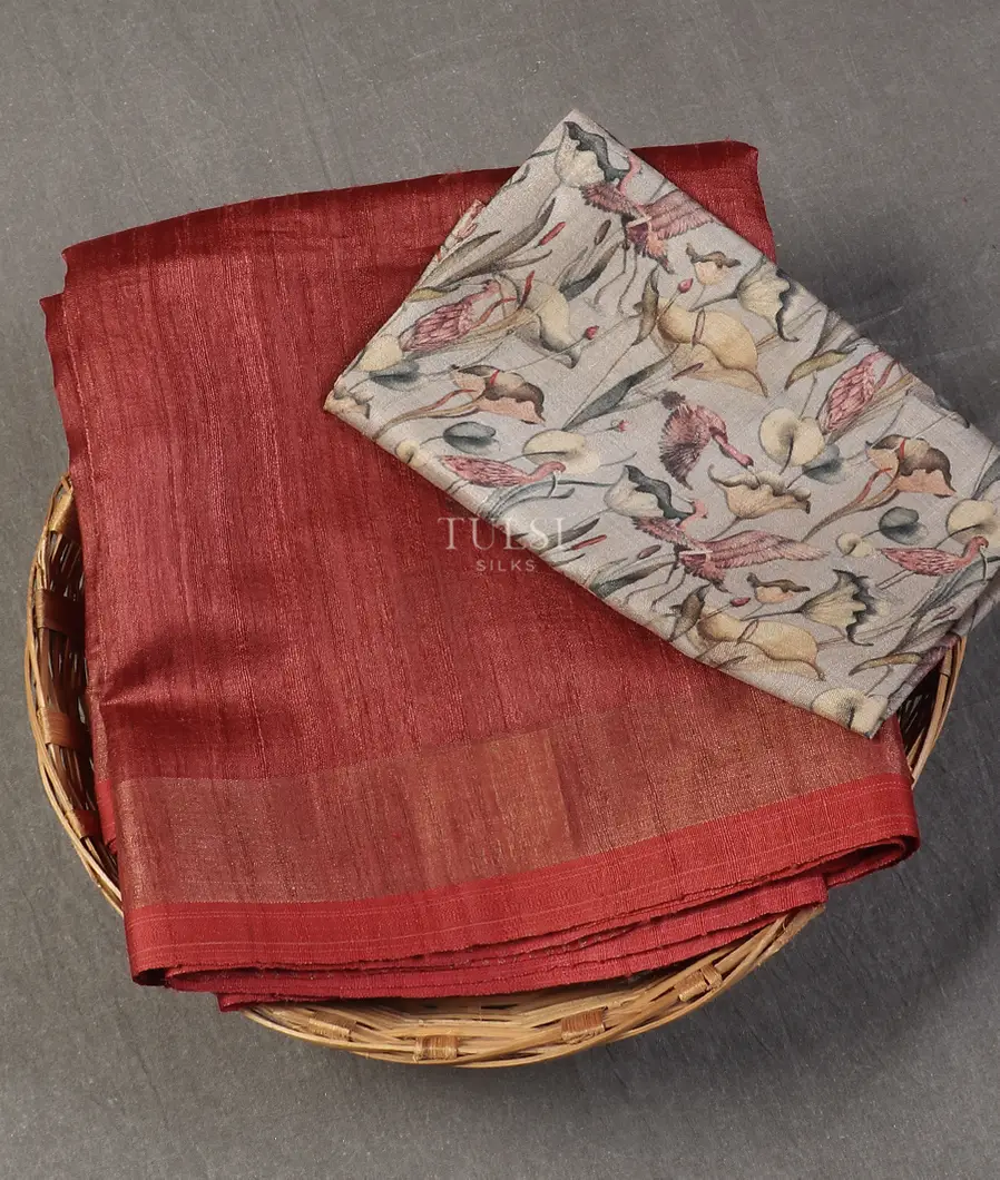 Rust Woven Tussar Saree T431011-image