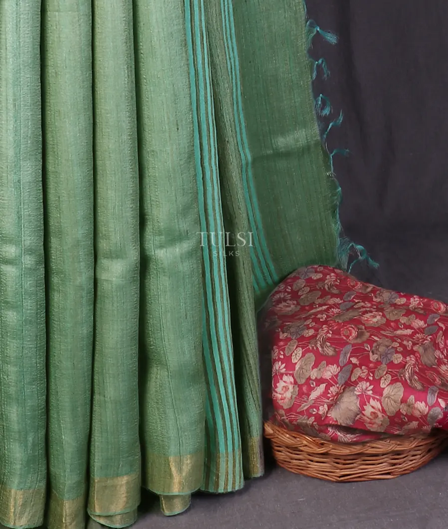 Green Woven Tussar Saree T5571832