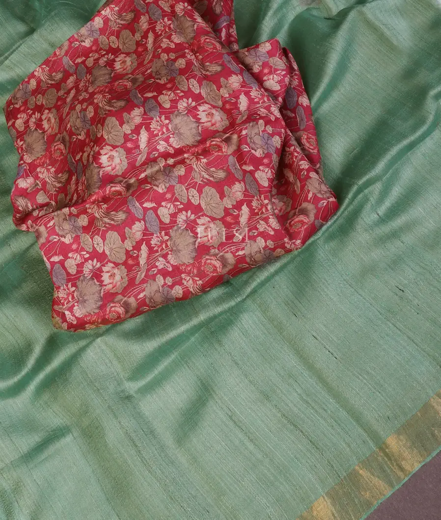 Green Woven Tussar Saree T5571835