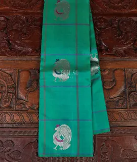 Bluish Green Kanjivaram Silk Saree T5079701