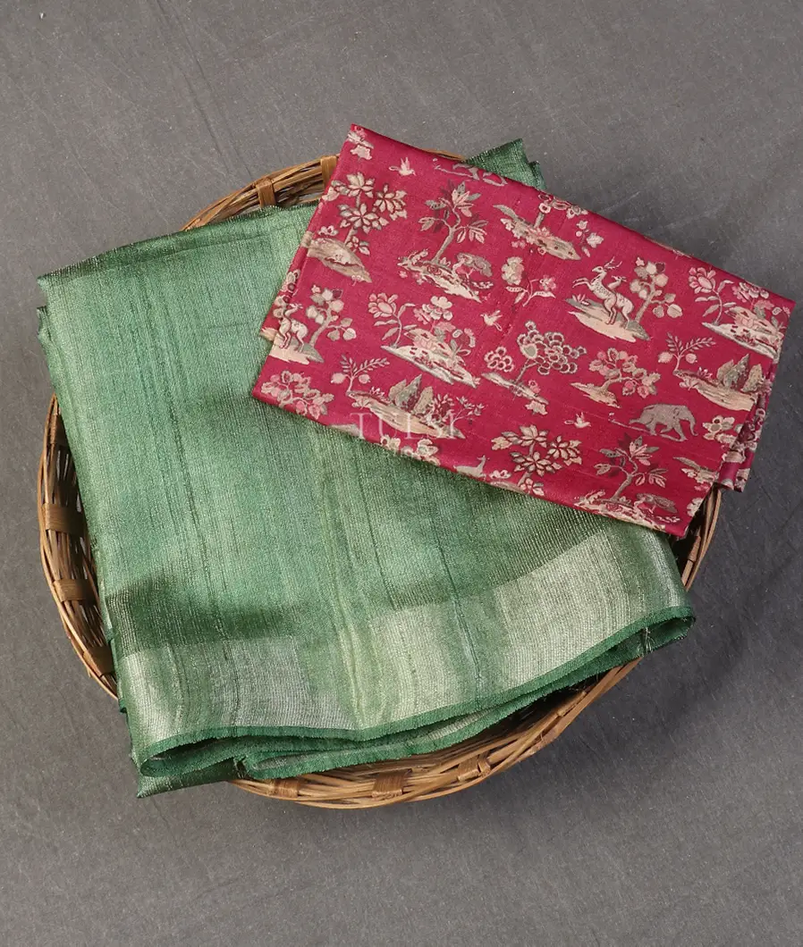 Green Woven Tussar Saree T492328-image