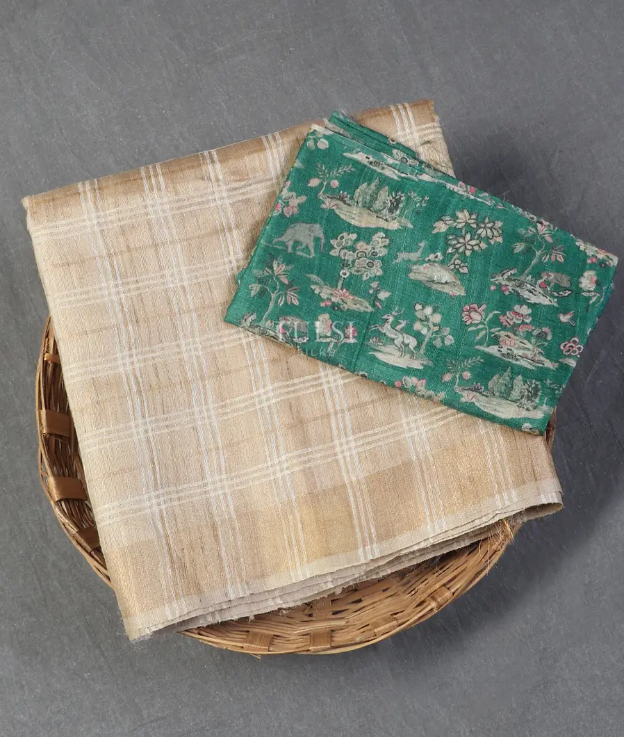 Beige Woven Tussar Saree T558147-image