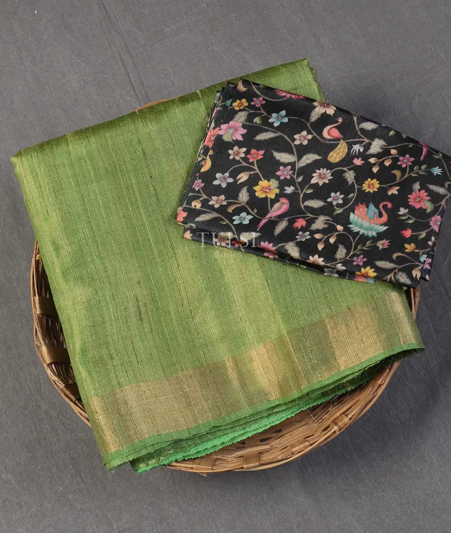 Green Woven Tussar Saree T557199-image
