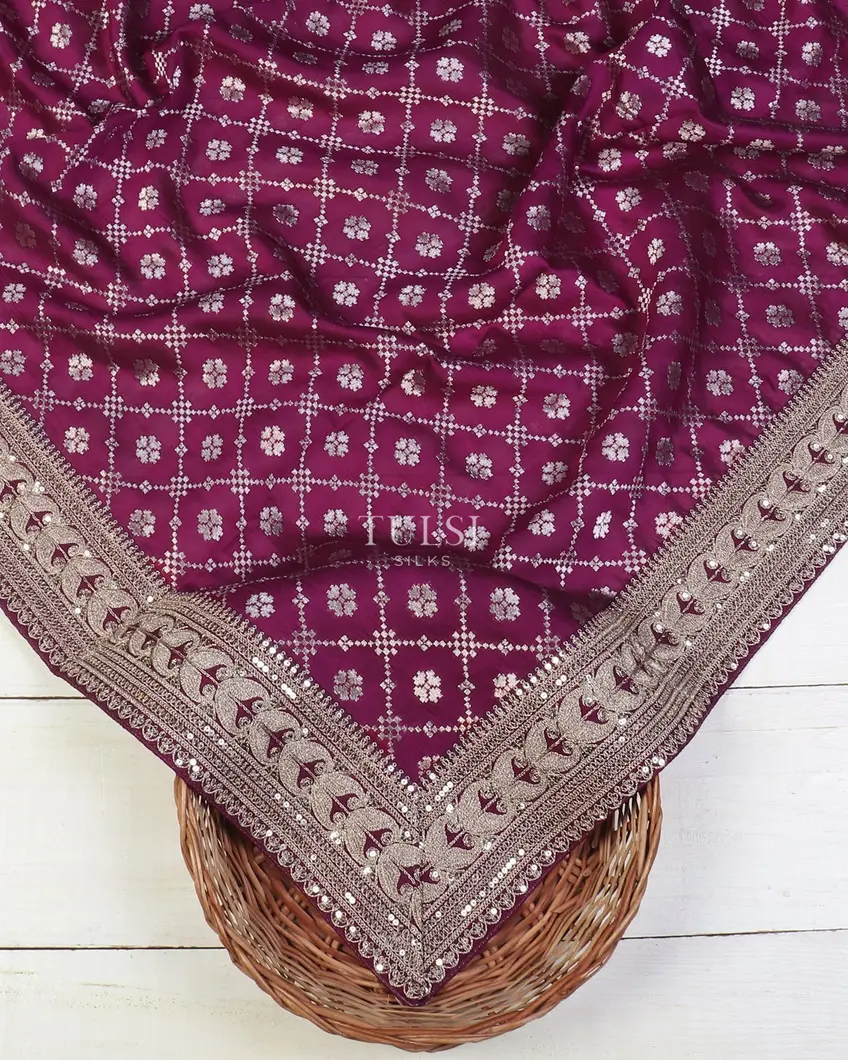 Purple Banaras Viscose Silk Saree T5667342