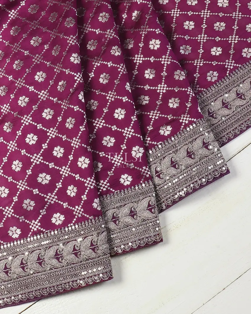 Purple Banaras Viscose Silk Saree T5667345