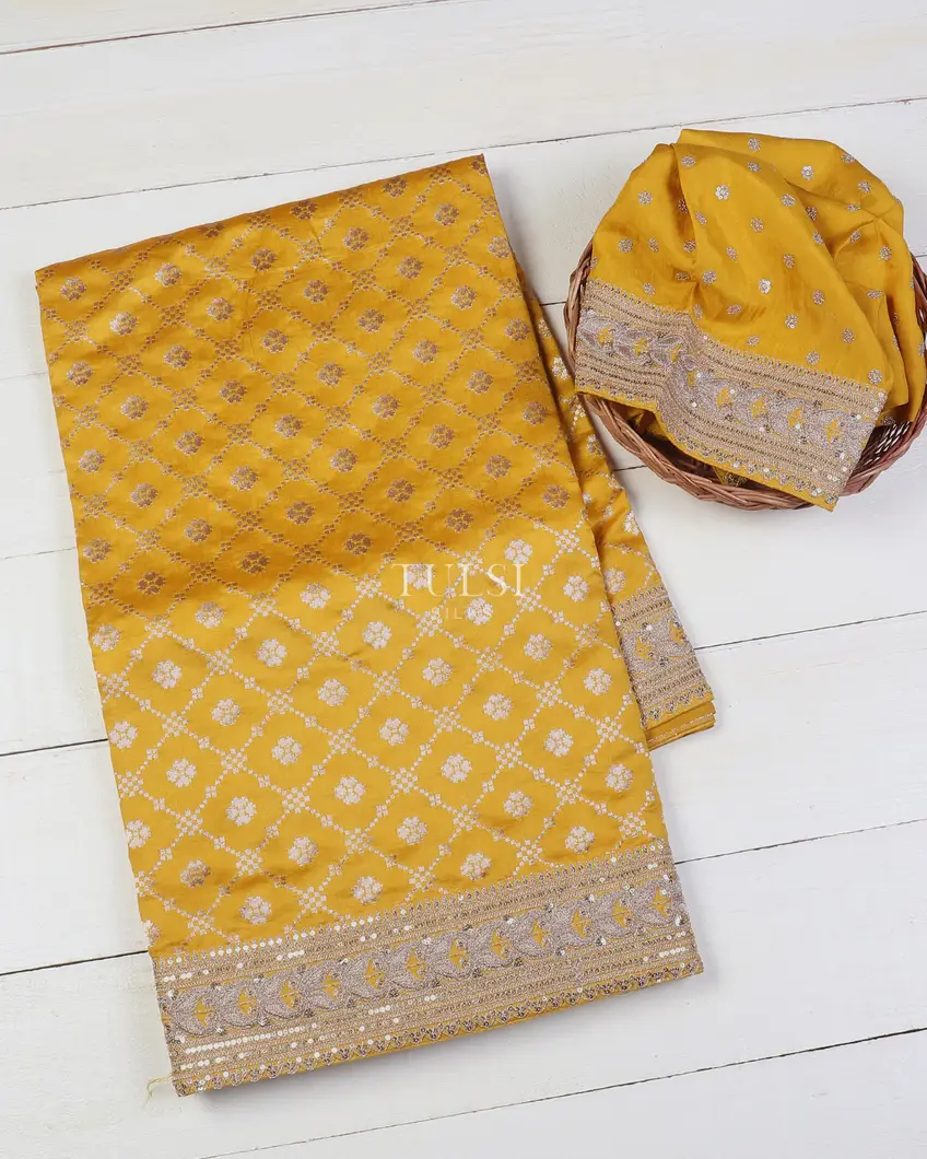 Yellow Banaras Viscose Silk Saree T566737-image