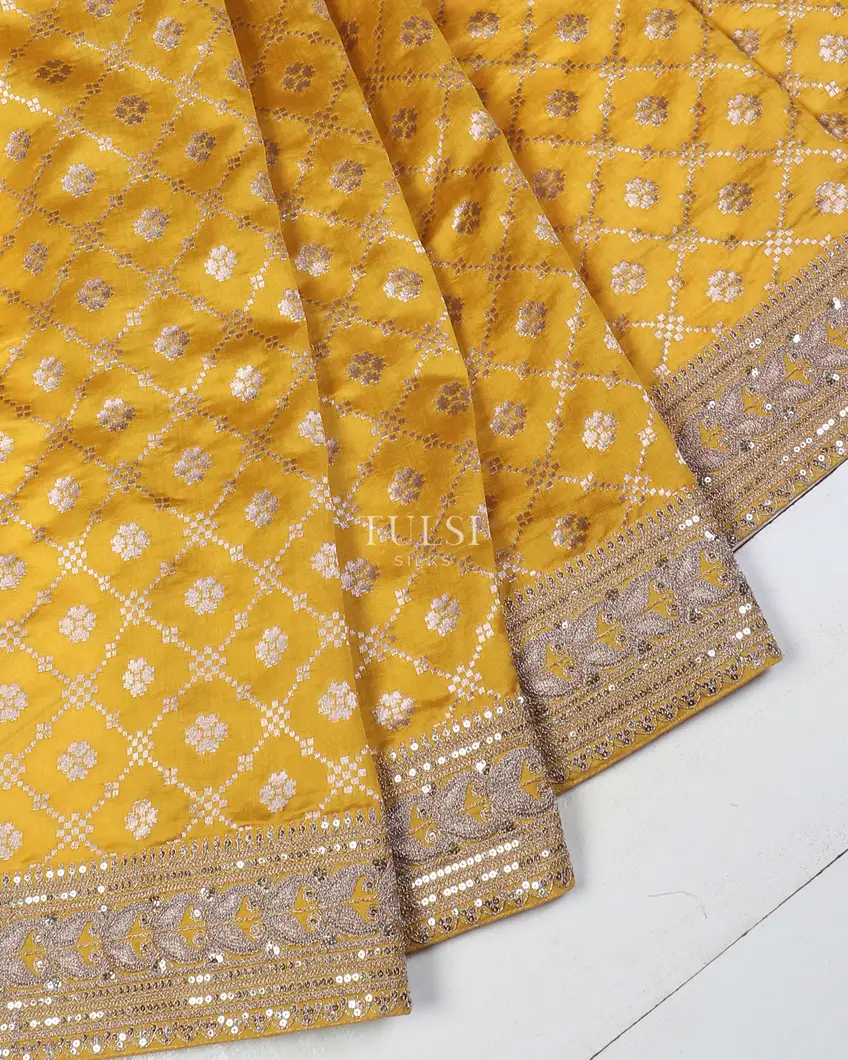 Yellow Banaras Viscose Silk Saree T5667375