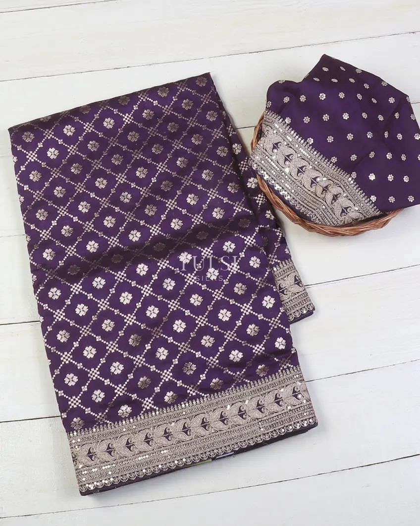 Purple Banaras Viscose Silk Saree T566736-image