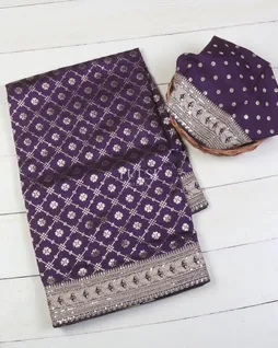 Purple Banaras Viscose Silk Saree T5667361
