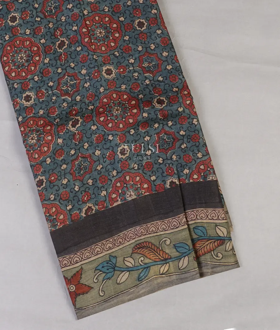Blue Tussar Kalamkari Saree T560047-image
