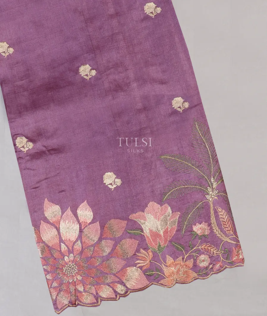 Lavender Tussar Embroidery Saree T562896-image