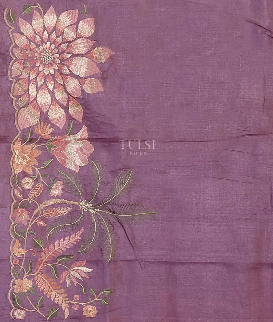 Lavender Tussar Embroidery Saree T5628963